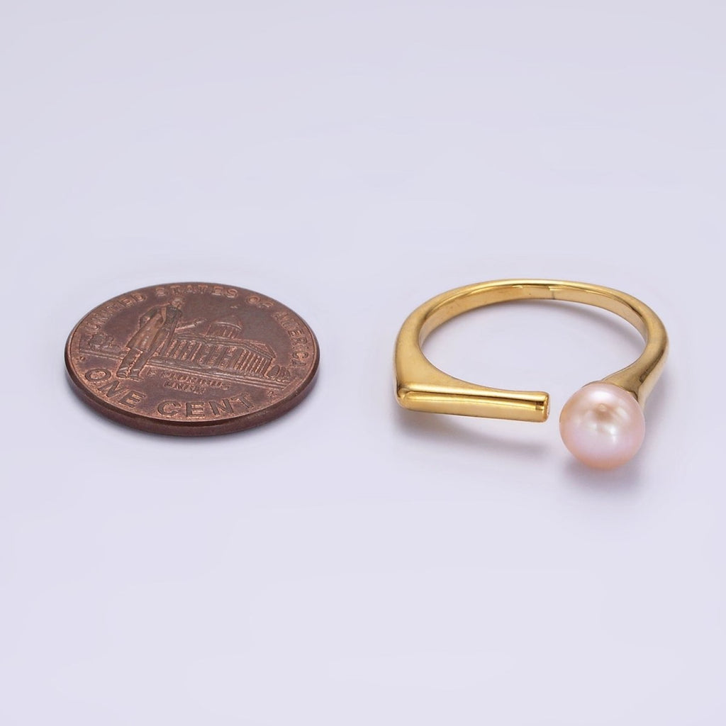 14K Gold plated White, Pink Pearl Open Wrap Flat Signet Ring in Gold & Silver | O648 - O651