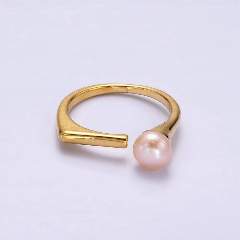 14K Gold plated White, Pink Pearl Open Wrap Flat Signet Ring in Gold & Silver | O648 - O651