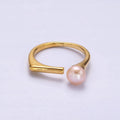 14K Gold plated White, Pink Pearl Open Wrap Flat Signet Ring in Gold & Silver | O648 - O651