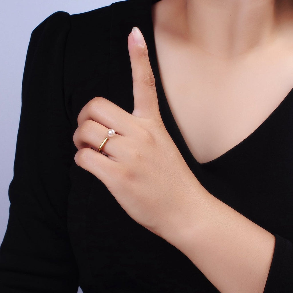 14K Gold plated White, Pink Pearl Open Wrap Flat Signet Ring in Gold & Silver | O648 - O651