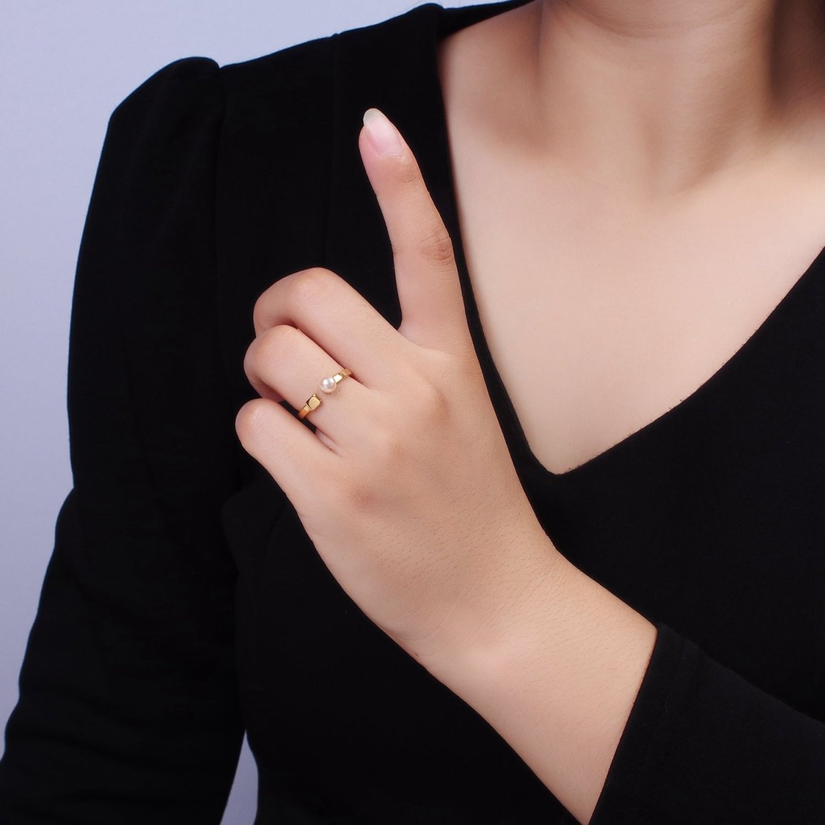 14K Gold plated White, Pink Pearl Rectangular Open Claw Ring in Gold & Silver | O1880 - O1883