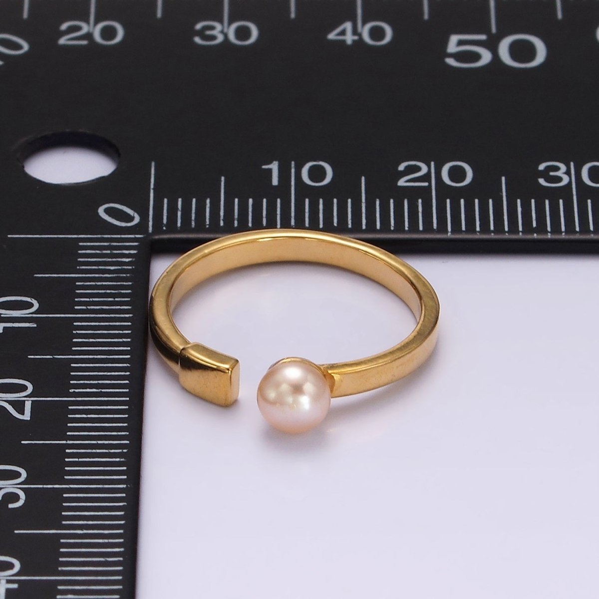 14K Gold plated White, Pink Pearl Rectangular Open Claw Ring in Gold & Silver | O1880 - O1883