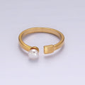14K Gold plated White, Pink Pearl Rectangular Open Claw Ring in Gold & Silver | O1880 - O1883