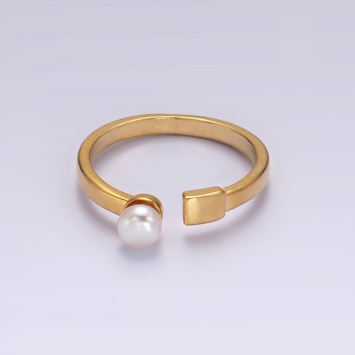 14K Gold plated White, Pink Pearl Rectangular Open Claw Ring in Gold & Silver | O1880 - O1883