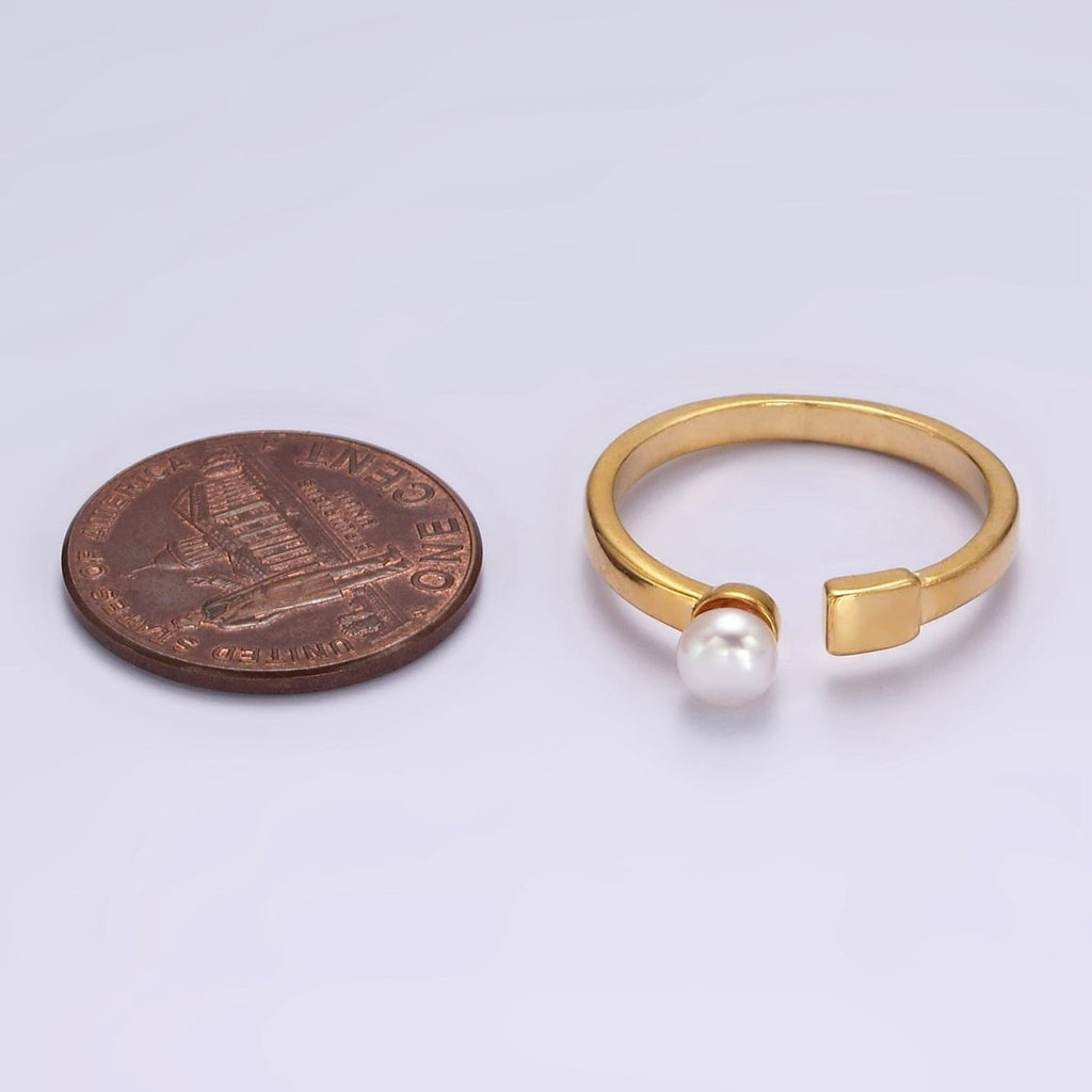 14K Gold plated White, Pink Pearl Rectangular Open Claw Ring in Gold & Silver | O1880 - O1883
