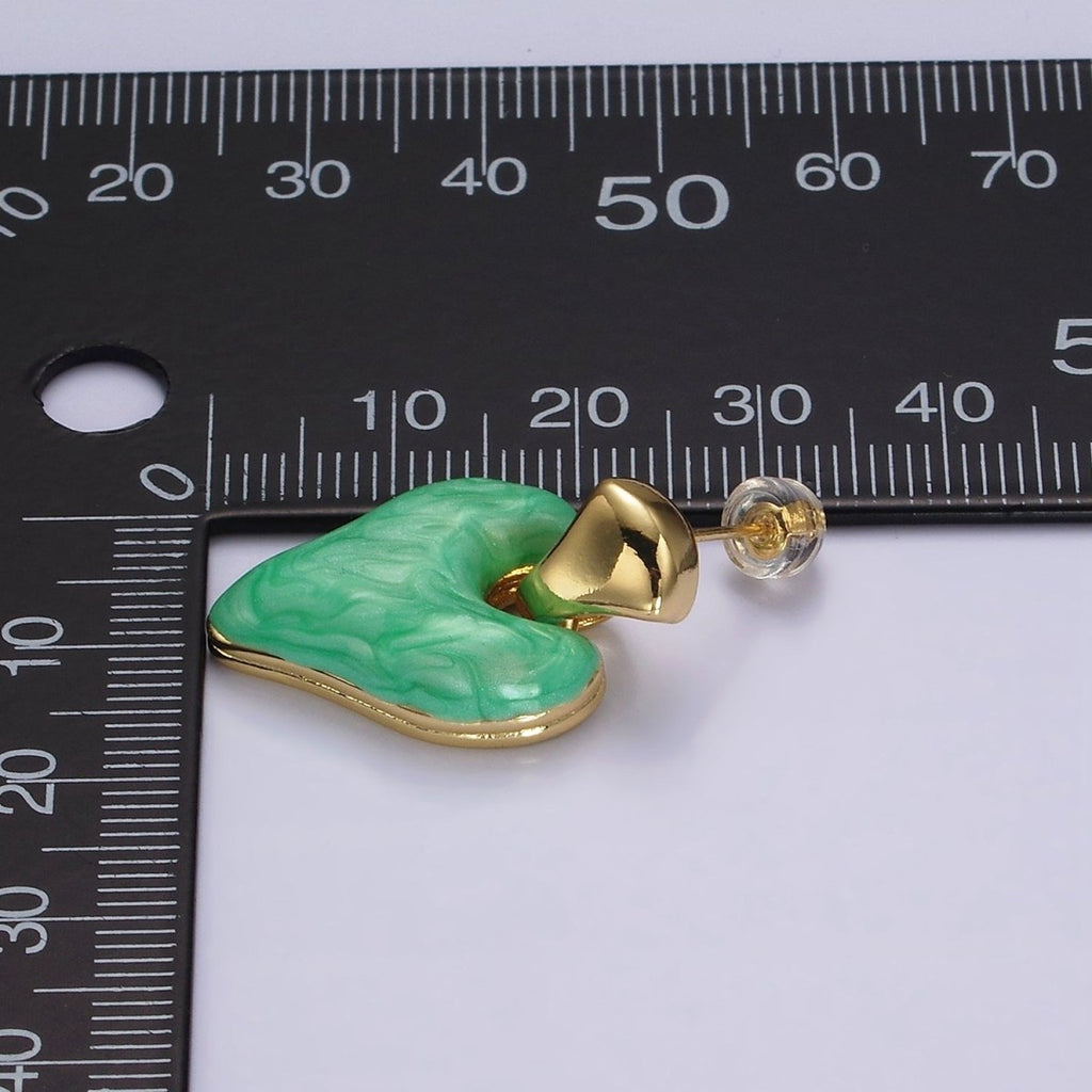 14K Gold plated White, Pink, Purple, Blue, Green Enamel Heart Drop Stud Earrings | V-241