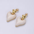 14K Gold plated White, Pink, Purple, Blue, Green Enamel Heart Drop Stud Earrings | V-241