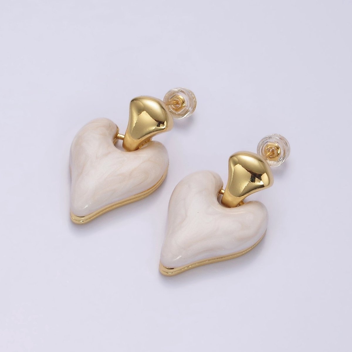 14K Gold plated White, Pink, Purple, Blue, Green Enamel Heart Drop Stud Earrings | V-241