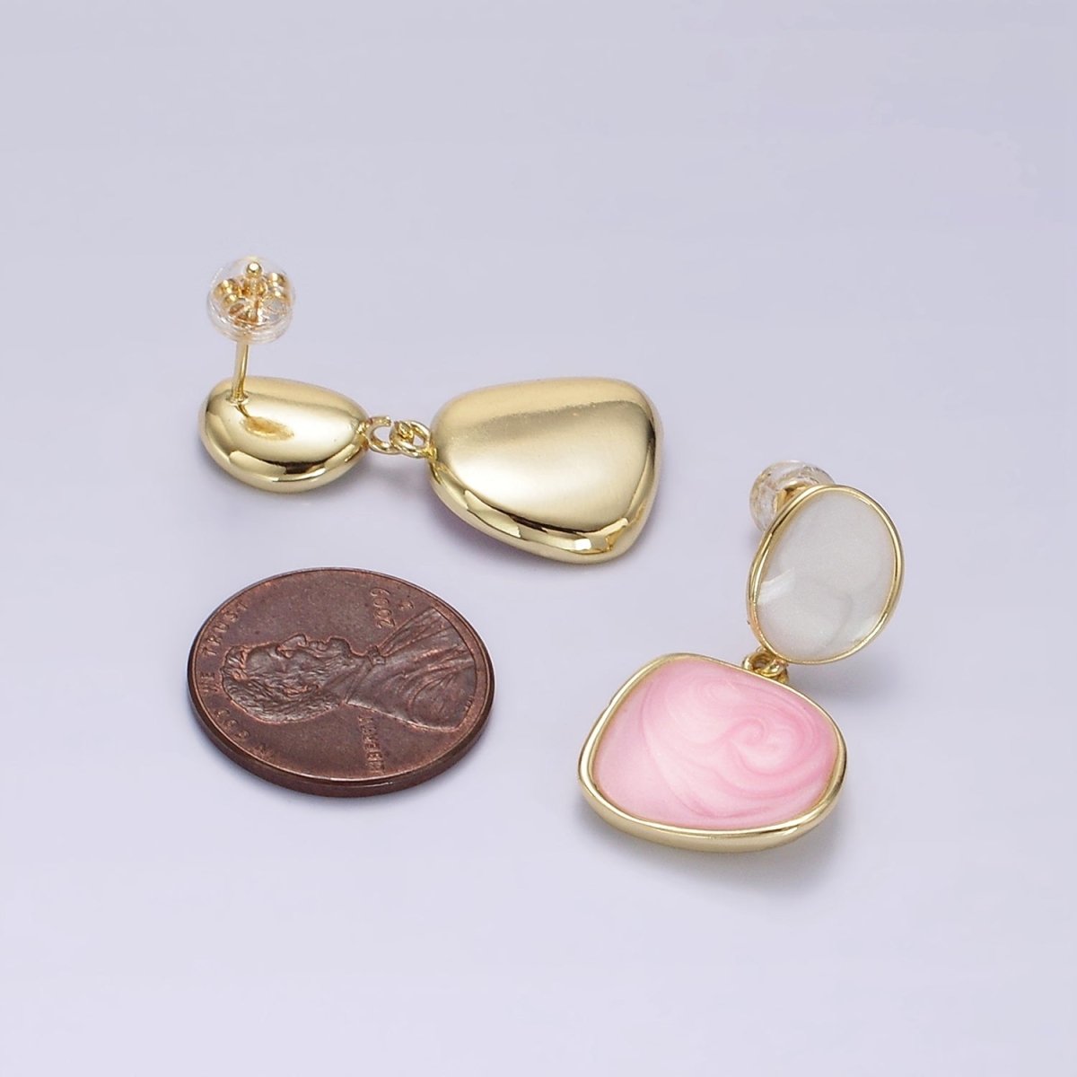 14K Gold plated White, Pink, Purple, Blue, Green Enamel Rounded Square Drop Stud Earrings | V-246 - V-250