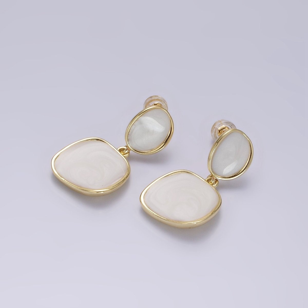 14K Gold plated White, Pink, Purple, Blue, Green Enamel Rounded Square Drop Stud Earrings | V-246 - V-250