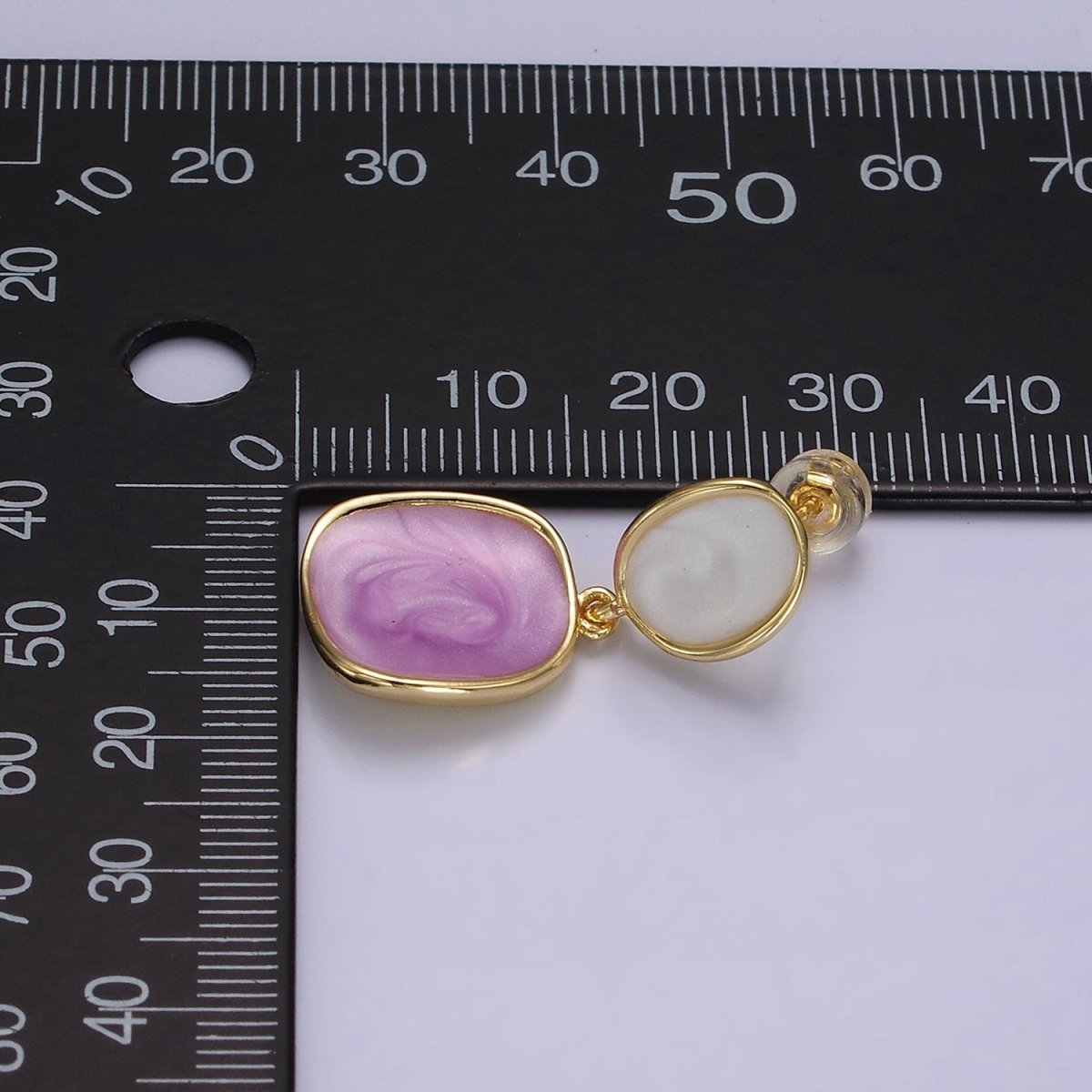 14K Gold plated White, Pink, Purple, Blue, Green Enamel Rounded Square Drop Stud Earrings | V-246 - V-250
