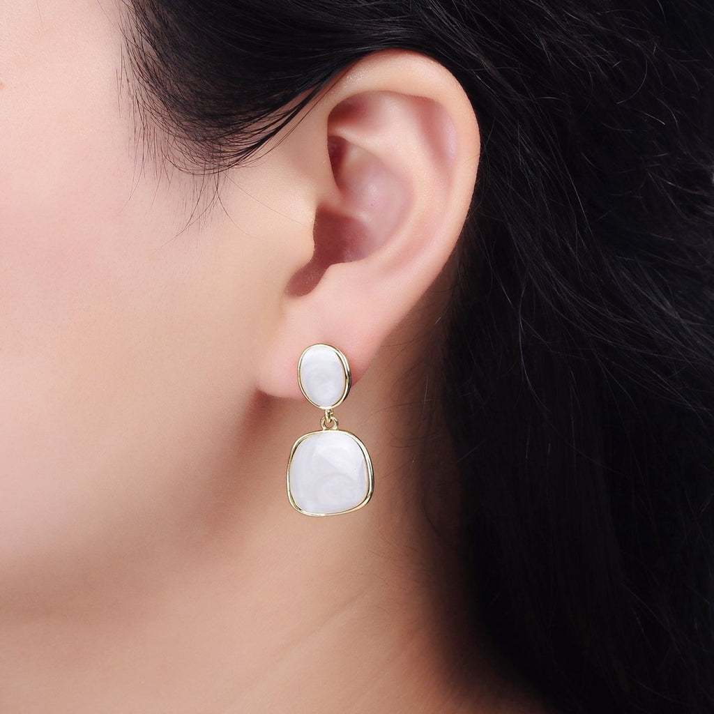 14K Gold plated White, Pink, Purple, Blue, Green Enamel Rounded Square Drop Stud Earrings | V-246 - V-250