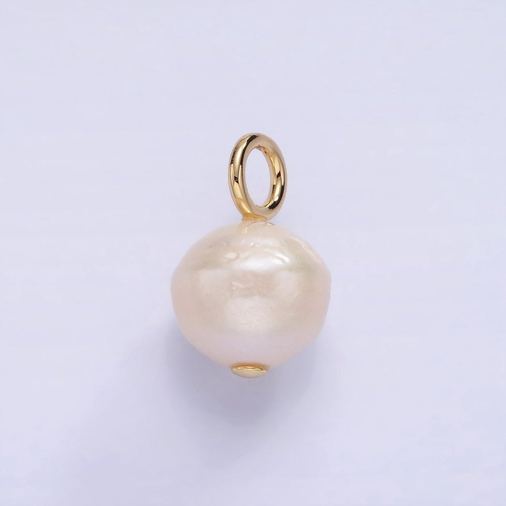14K Gold plated White, Purple Freshwater Pearl Button Charm in Gold & Silver | P1690 P1691