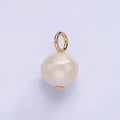 14K Gold plated White, Purple Freshwater Pearl Button Charm in Gold & Silver | P1690 P1691