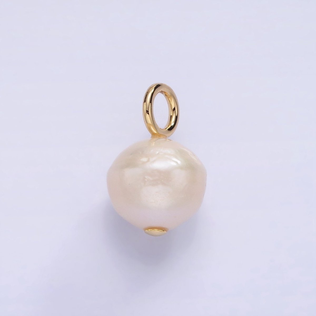 14K Gold plated White, Purple Freshwater Pearl Button Charm in Gold & Silver | P1690 P1691