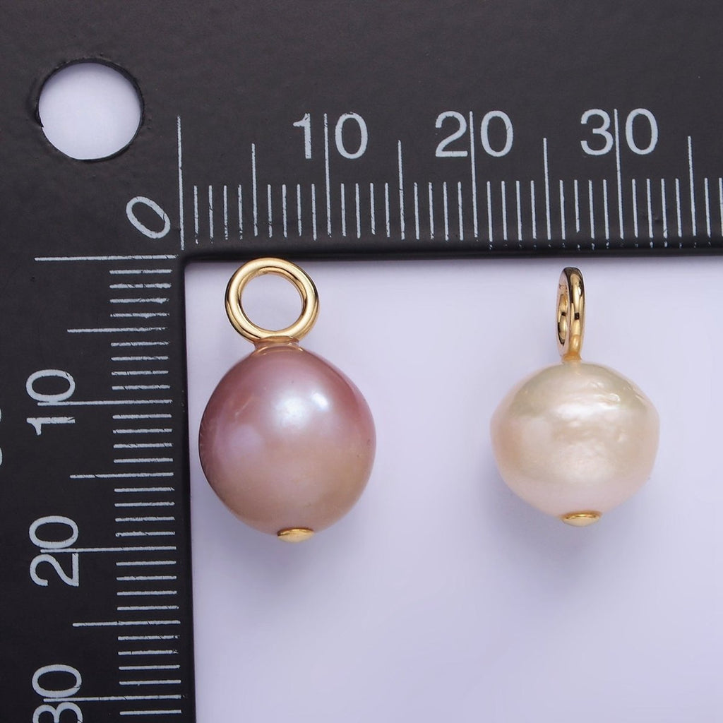 14K Gold plated White, Purple Freshwater Pearl Button Charm in Gold & Silver | P1690 P1691