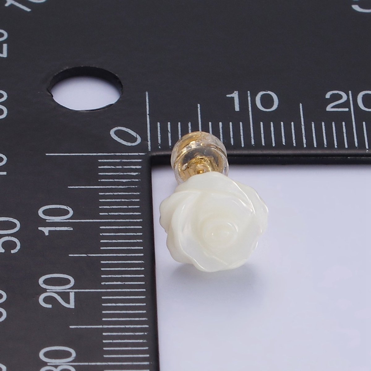 14K Gold plated White Rose Flower Bud Shell Pearl Stud Earrings | AB1133 - DLUXCA
