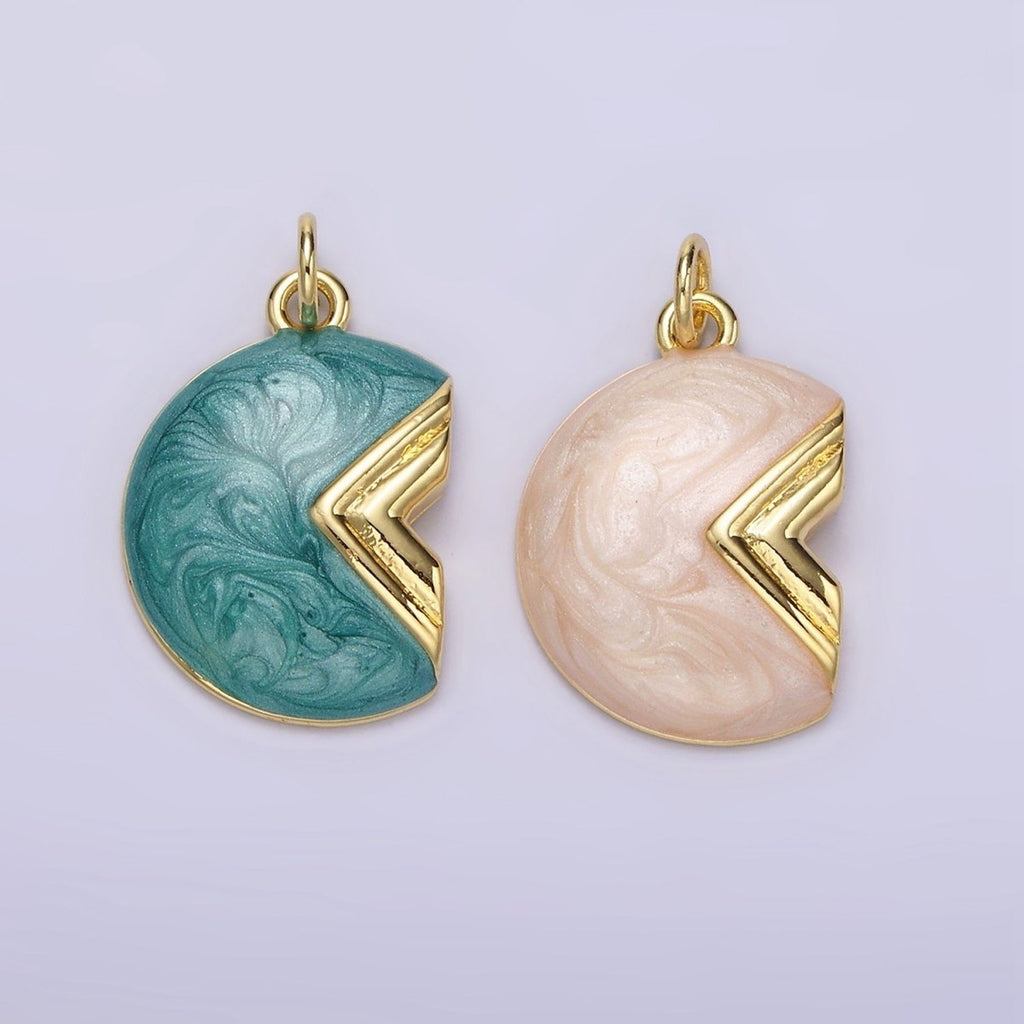 14K Gold plated White, Teal Sparkly Enamel Crescent Moon Charm | N1148 N1149
