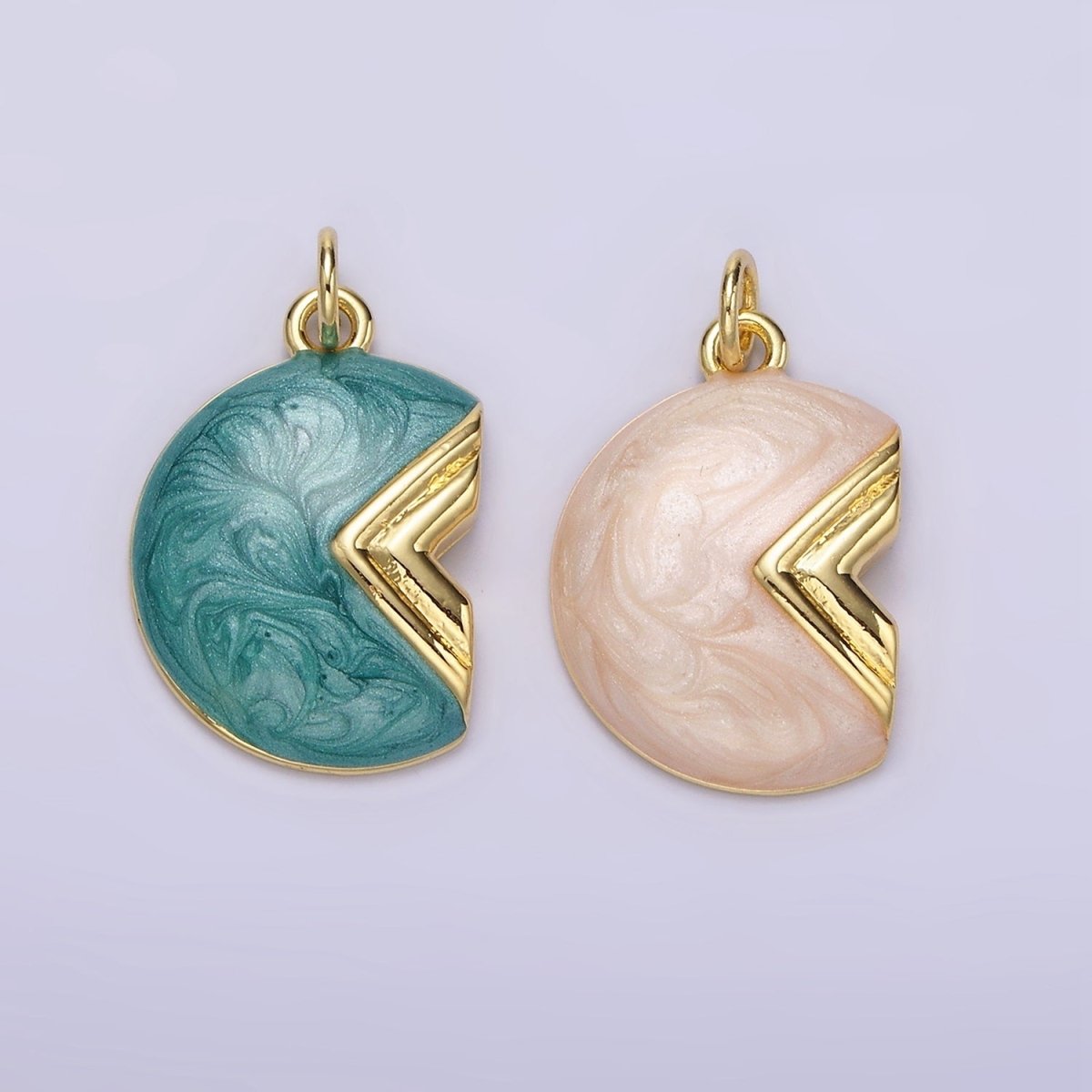 14K Gold plated White, Teal Sparkly Enamel Crescent Moon Charm | N1148 N1149