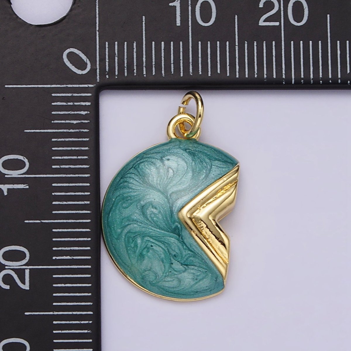 14K Gold plated White, Teal Sparkly Enamel Crescent Moon Charm | N1148 N1149