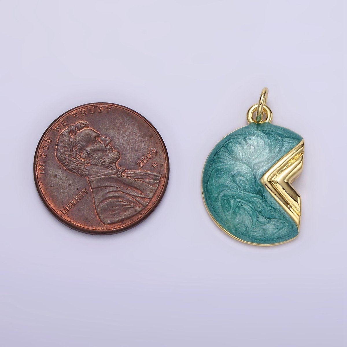 14K Gold plated White, Teal Sparkly Enamel Crescent Moon Charm | N1148 N1149