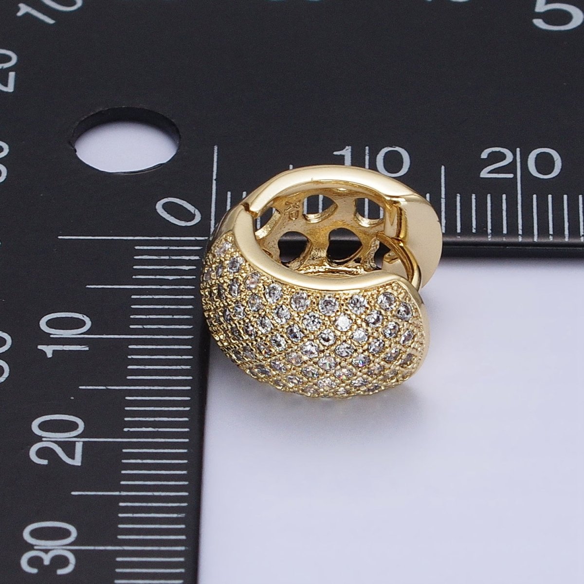 14K Gold plated Wide Clear Micro Paved 15mm Huggie Earrings | AD1535 - DLUXCA
