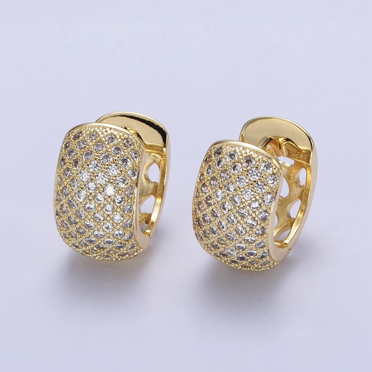14K Gold plated Wide Clear Micro Paved 15mm Huggie Earrings | AD1535 - DLUXCA