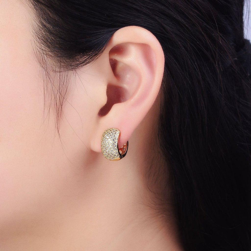 14K Gold plated Wide Clear Micro Paved 15mm Huggie Earrings | AD1535 - DLUXCA