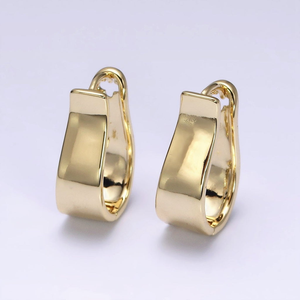 14K Gold plated Wide Curved Oblong Geometric Wide Hoop Earrings | AD1373 - DLUXCA