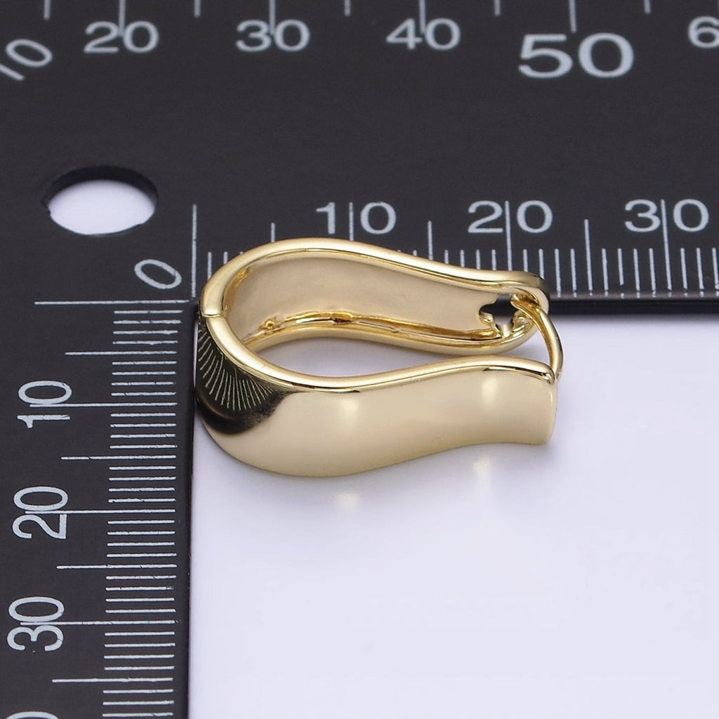 14K Gold plated Wide Curved Oblong Geometric Wide Hoop Earrings | AD1373 - DLUXCA