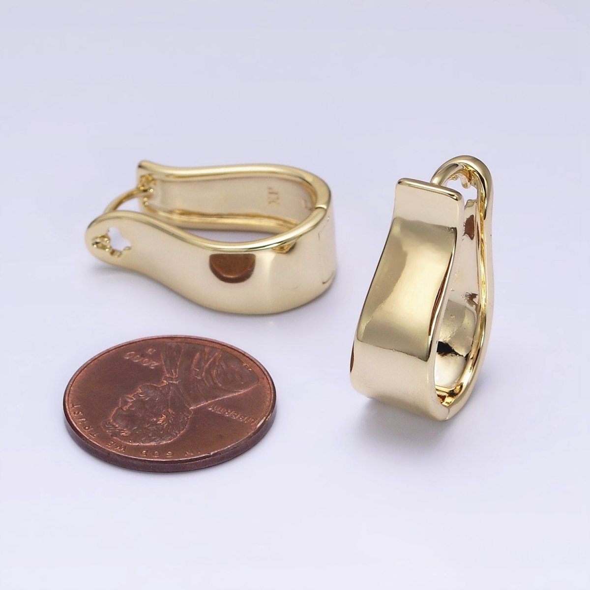 14K Gold plated Wide Curved Oblong Geometric Wide Hoop Earrings | AD1373 - DLUXCA