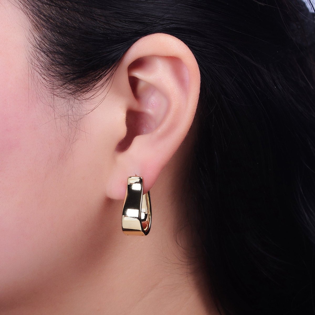 14K Gold plated Wide Curved Oblong Geometric Wide Hoop Earrings | AD1373 - DLUXCA