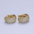 14K Gold plated Wide Micro Paved CZ Curved Huggie Hoop Earrings | AE1024 - DLUXCA