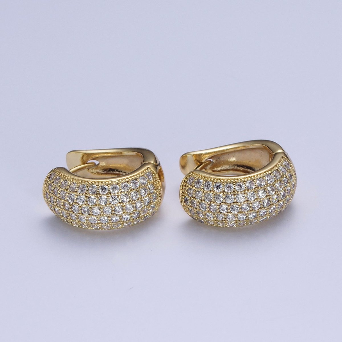 14K Gold plated Wide Micro Paved CZ Curved Huggie Hoop Earrings | AE1024 - DLUXCA