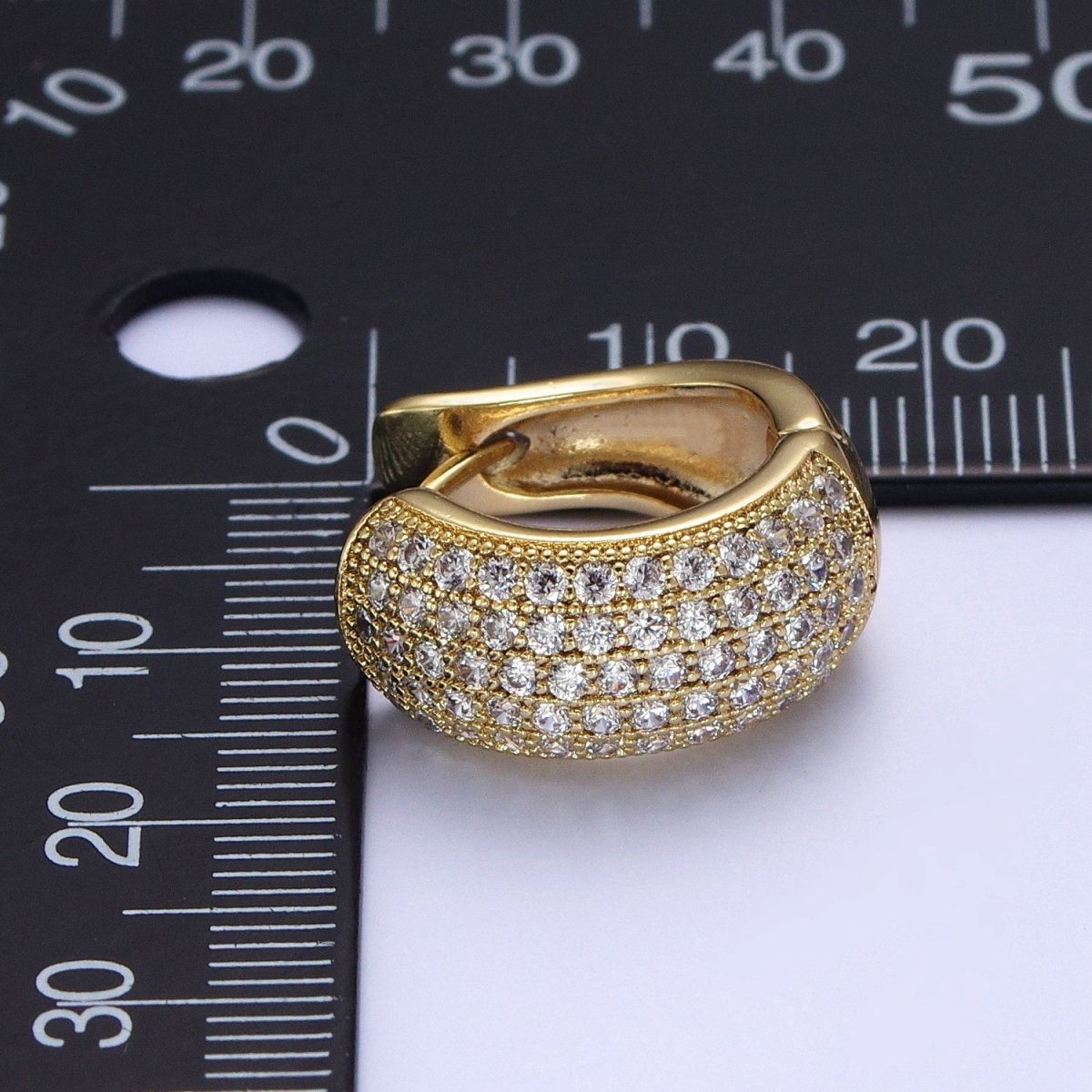 14K Gold plated Wide Micro Paved CZ Curved Huggie Hoop Earrings | AE1024 - DLUXCA