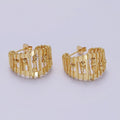 14K Gold plated Wide Twisted Bead Wire Wrapped Open C-Shaped Hoop Earrings | AE687 - DLUXCA