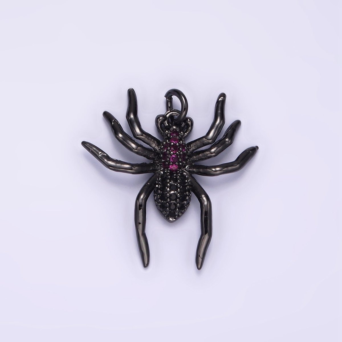 14K Gold plated Widow Spider Insect Animal Fuchsia Micro Paved CZ Charm in Black & Gold | AG383 AG384