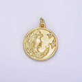 14K Gold plated Women Portrait Cameo Double CZ Celestial Star Round Charm | AG315 - DLUXCA