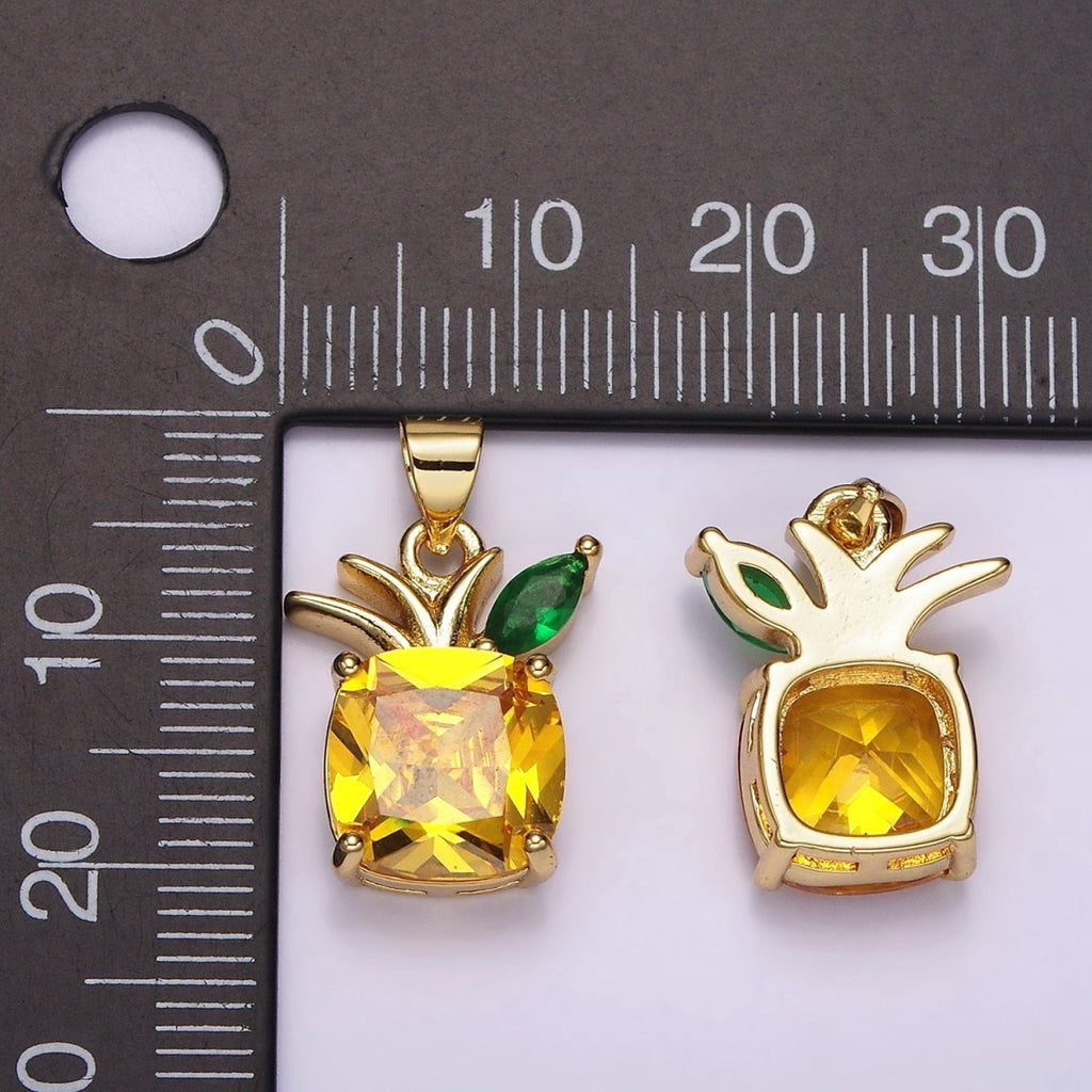 14K Gold plated Yellow CZ Pineapple Fruit Pendant | AH127 - DLUXCA