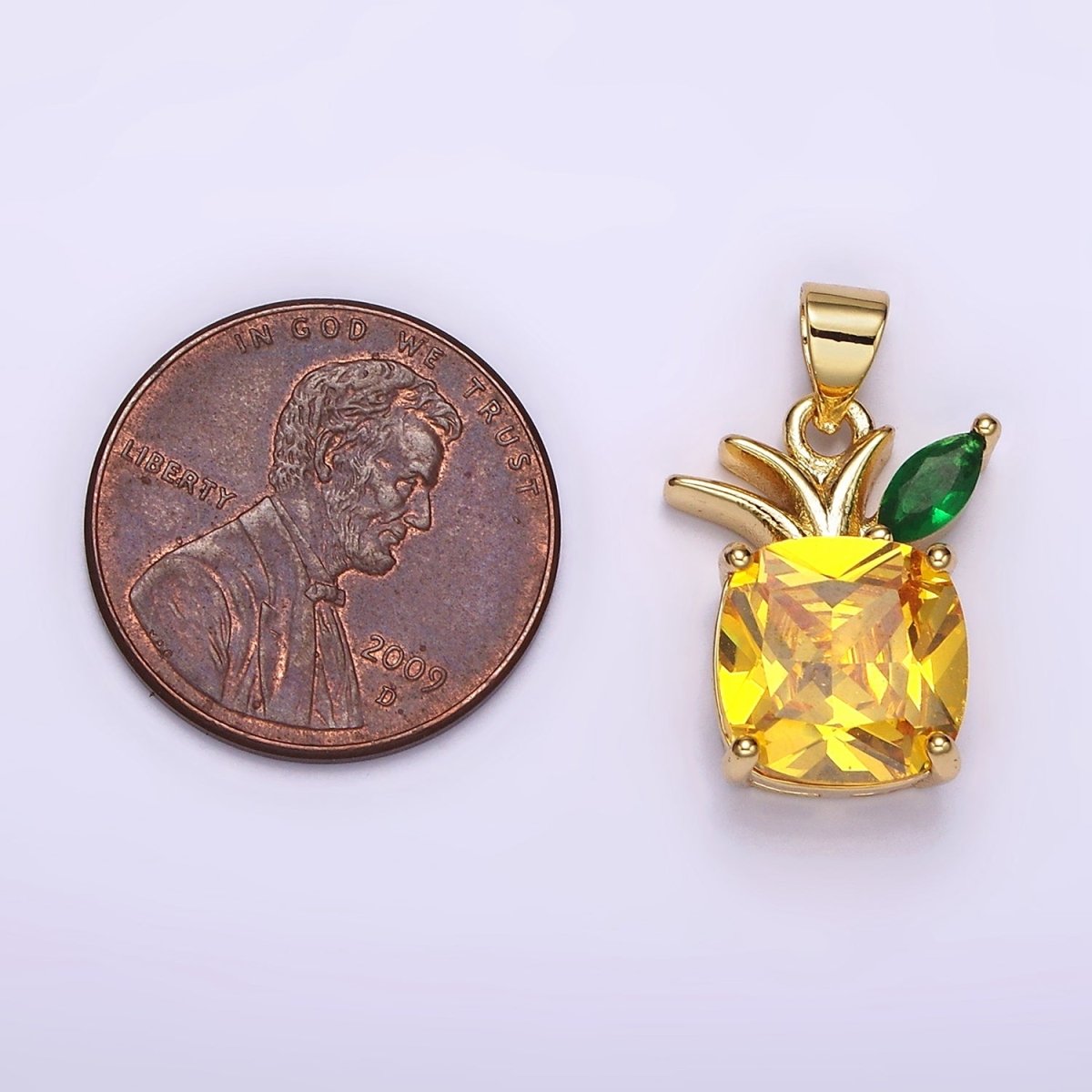 14K Gold plated Yellow CZ Pineapple Fruit Pendant | AH127 - DLUXCA