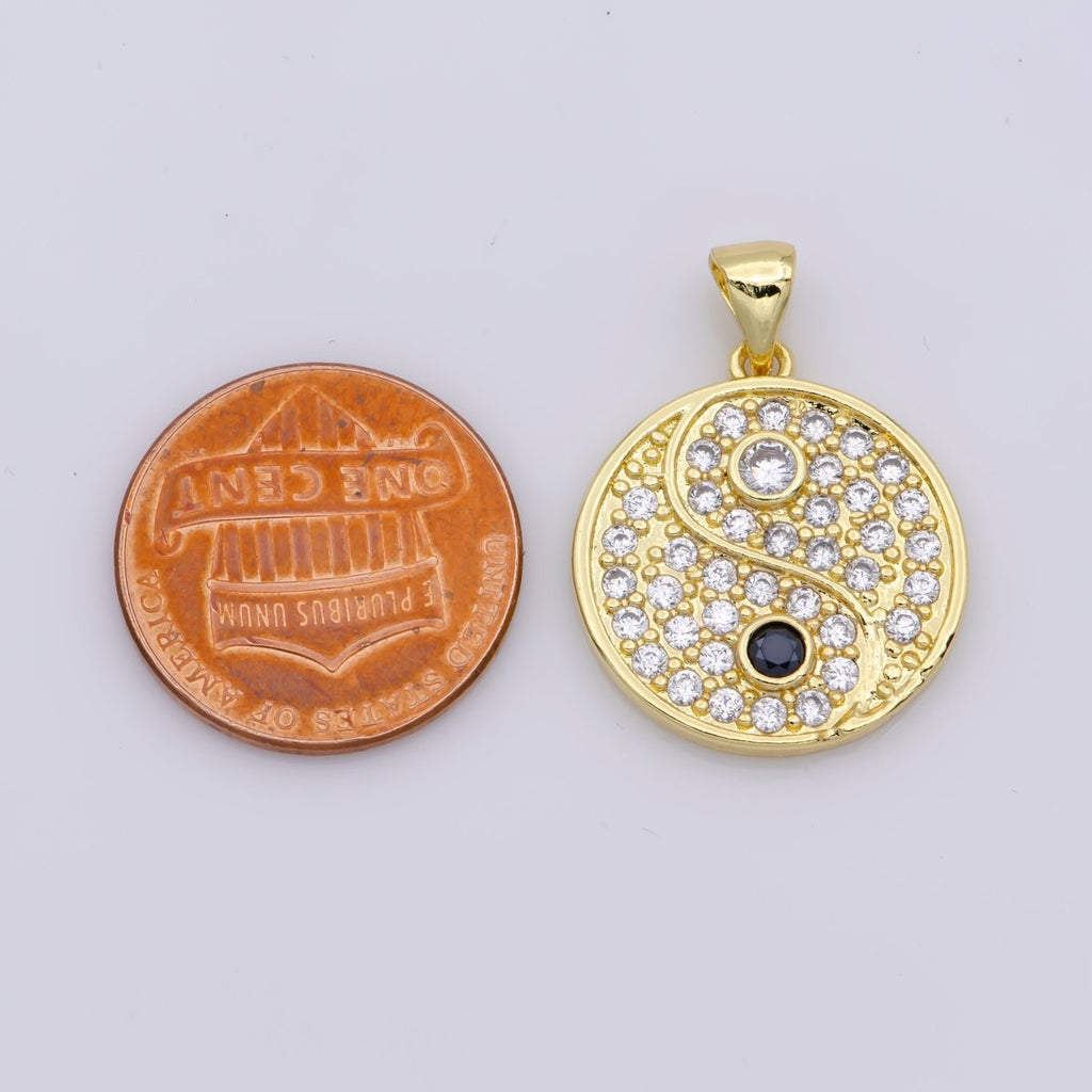 14K Gold plated Yin Yang Dainty Pendant, Micro Pave YinYang Charm For necklace bracelet earring J-930 - DLUXCA