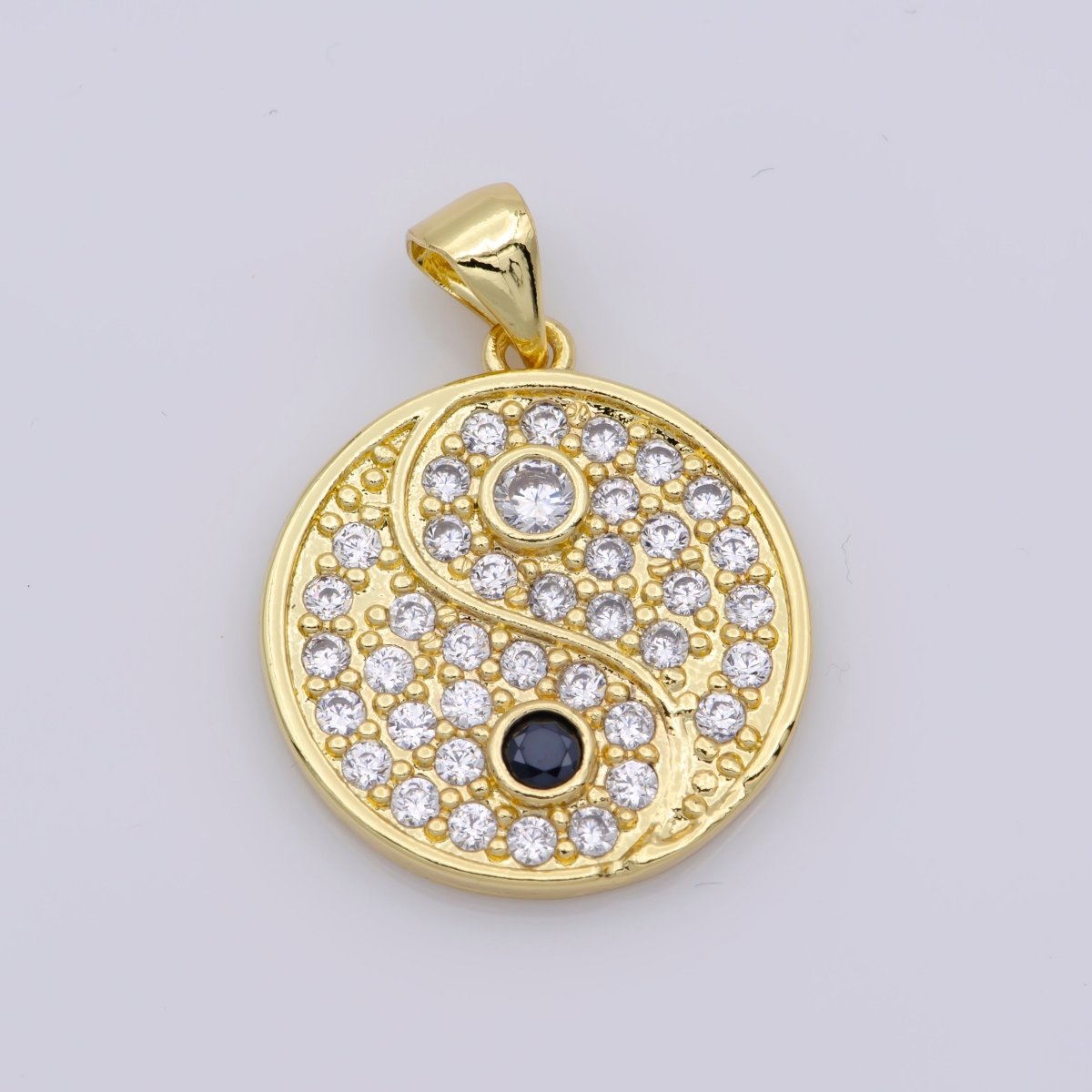 14K Gold plated Yin Yang Dainty Pendant, Micro Pave YinYang Charm For necklace bracelet earring J-930 - DLUXCA