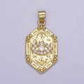 14K Gold Hexagon Micro Pave CZ Evil Eye Pendant, Cubic Zirconia Eye of Ra Charm For DIY Jewelry Making Supply H-790 - DLUXCA