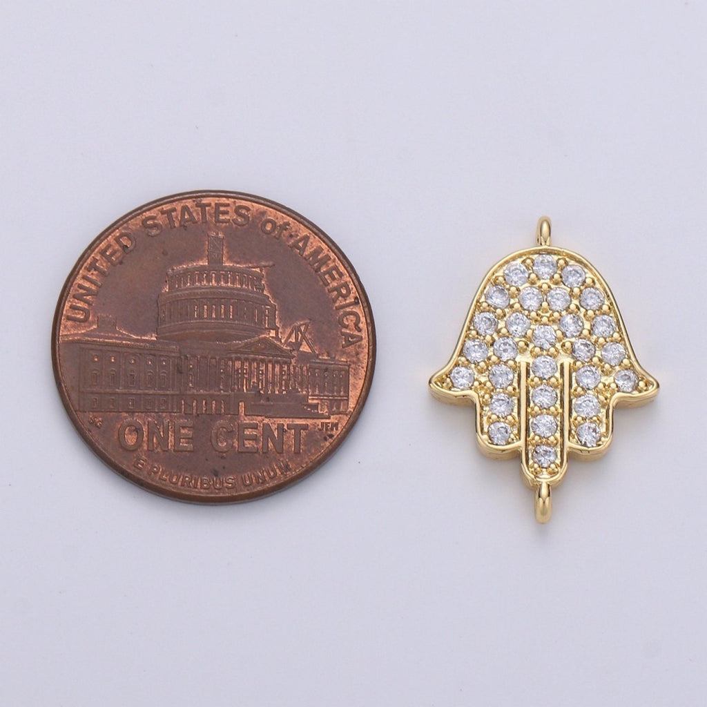 14K Gold Plated Hamsa Hand Connector - Dainty Link Connector- Cubic Mariposa Charm Connector- for Necklace Bracelet Component F-802 - DLUXCA