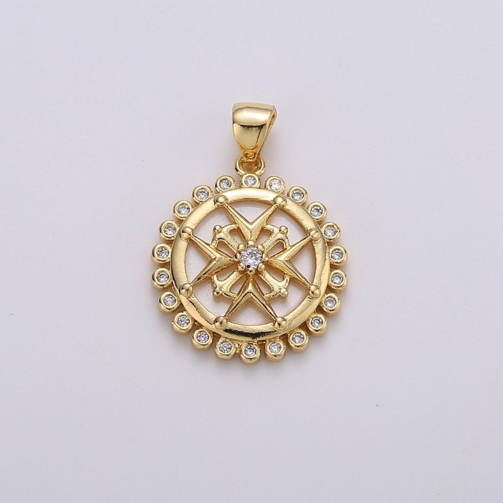 14k Medallion Charm ,Gold medallion Round Disc charm, Medallion pendant for Minimalist jewelry I-740 - DLUXCA