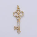 14k Olympic Key Gold Plated Micro Pave Cubic Clover Key Pendant Charm, Micro Pave CZ Key Pendant Charm,For DIY Jewelry E-561 - DLUXCA