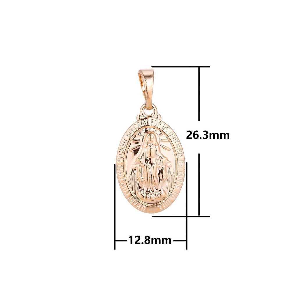 14K Rose Gold plated Miraculous Lady Divine Holy Virgin Mary, Oval Shape, Necklace Pendant Charm Bails Findings for Jewelry Making H-645 - DLUXCA