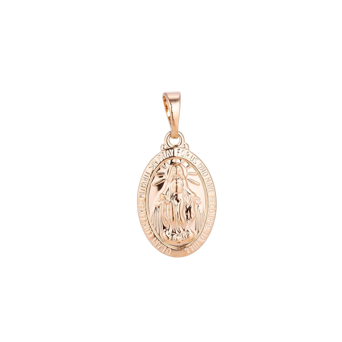 14K Rose Gold plated Miraculous Lady Divine Holy Virgin Mary, Oval Shape, Necklace Pendant Charm Bails Findings for Jewelry Making H-645 - DLUXCA