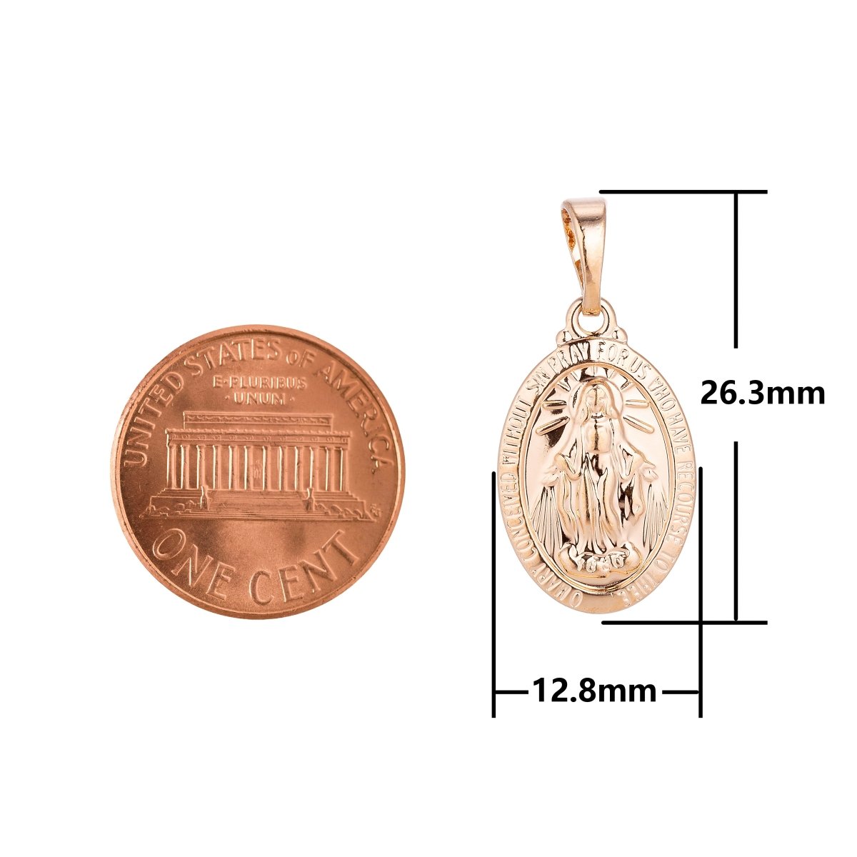 14K Rose Gold plated Miraculous Lady Divine Holy Virgin Mary, Oval Shape, Necklace Pendant Charm Bails Findings for Jewelry Making H-645 - DLUXCA