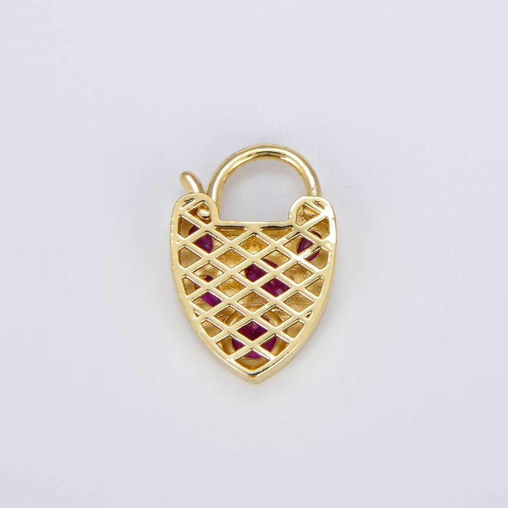14K Shiny Gold Heart Shaped Padlock Clasp, Cubic Zirconia Love Clasp, Working Open Close Clasp Pendant Connector Charm for Necklace L-320~L-322 - DLUXCA